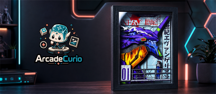 Arcade Curio branded Evangelion layered 3D shadow box art cover