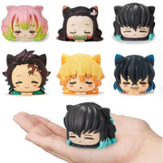 Six cat-ear Demon Slayer-inspired chibi mini figures on a white background