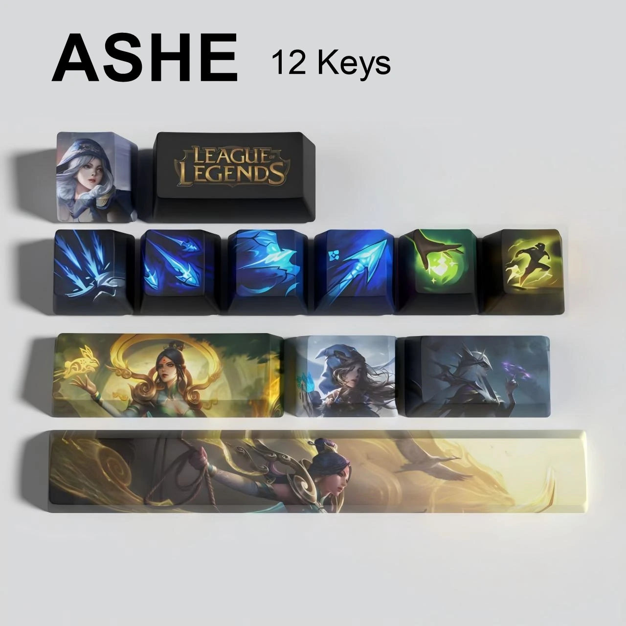 League of Legends Ashe keycaps, 12-key custom keycap set.