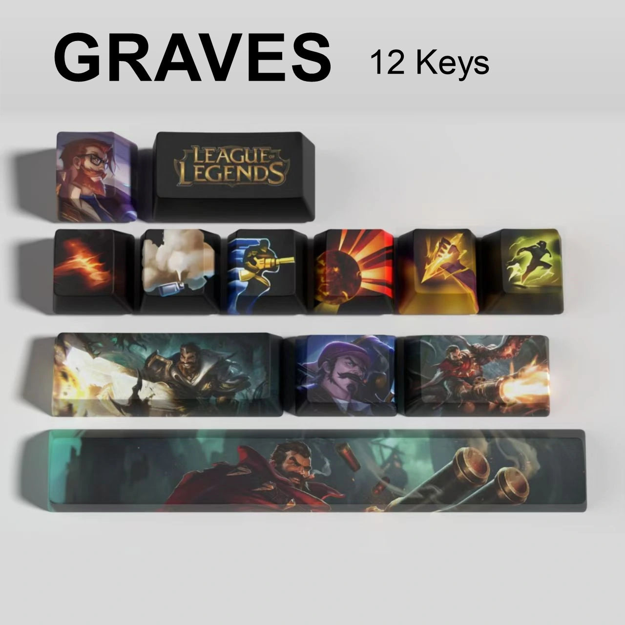 League of Legends Graves keycaps, 12-key custom keycap set.