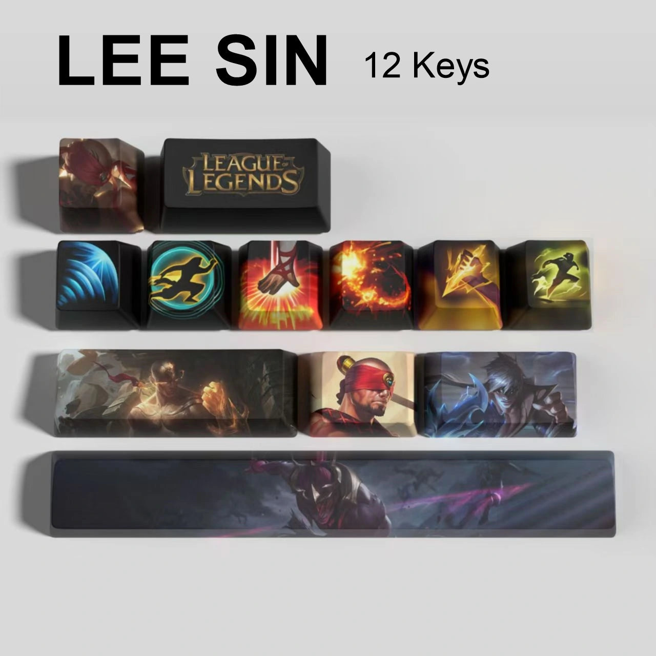 League of Legends Lee Sin keycaps, 12-key custom keycap set.