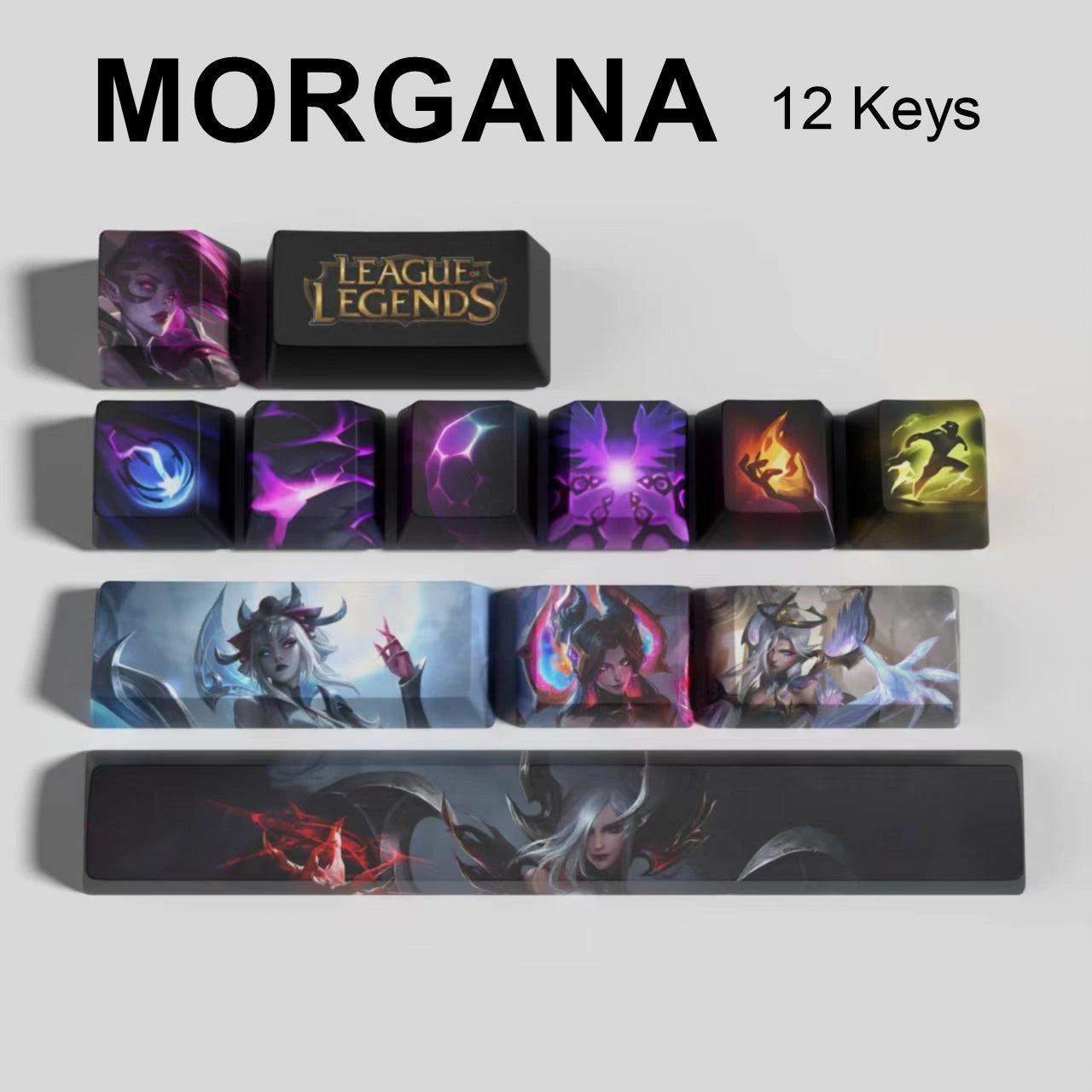 League of Legends Morgana keycaps, 12-key custom keycap set.