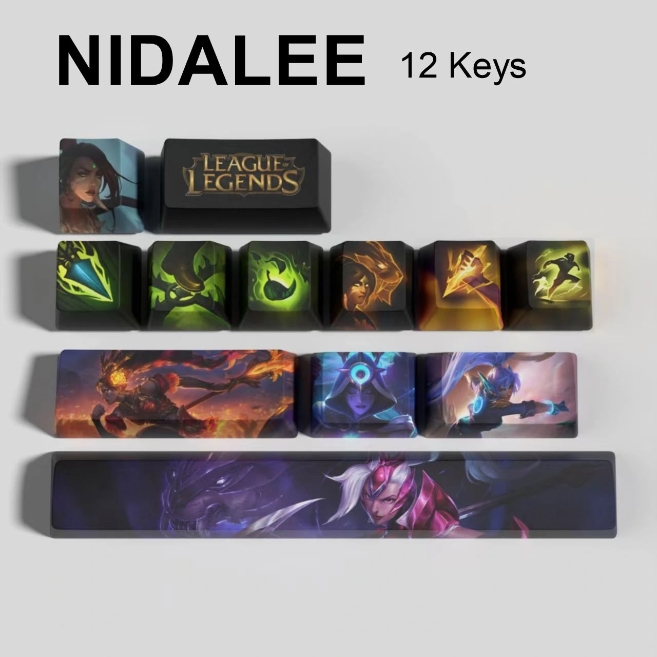 League of Legends Nidalee keycaps, 12-key custom keycap set.