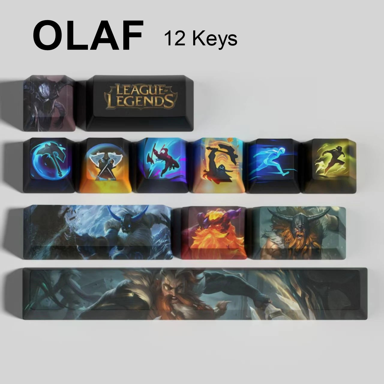 League of Legends Olaf keycaps, 12-key custom keycap set.