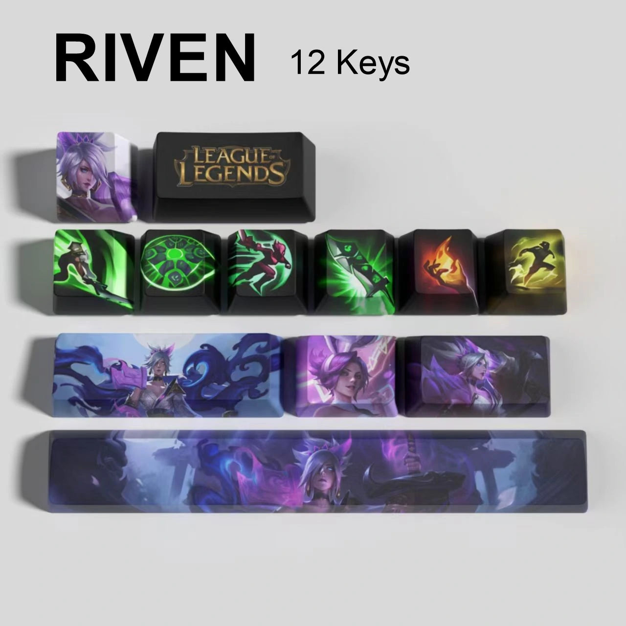 League of Legends Riven keycaps, 12-key custom keycap set.