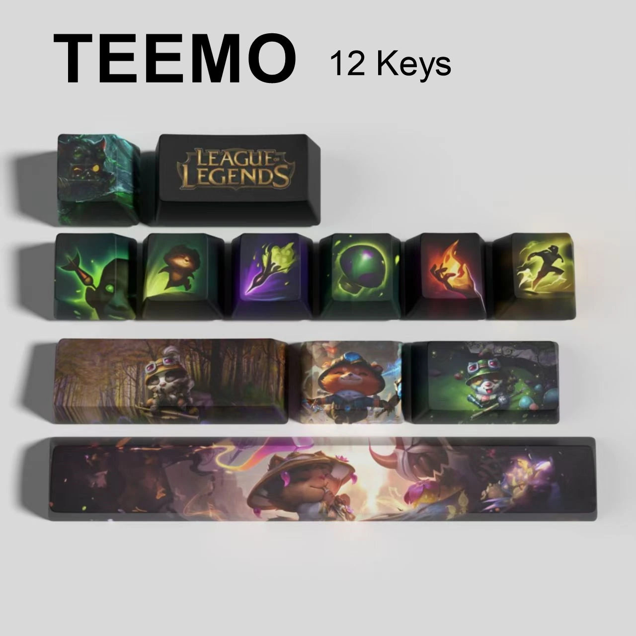 League of Legends Teemo keycaps, 12-key custom keycap set.