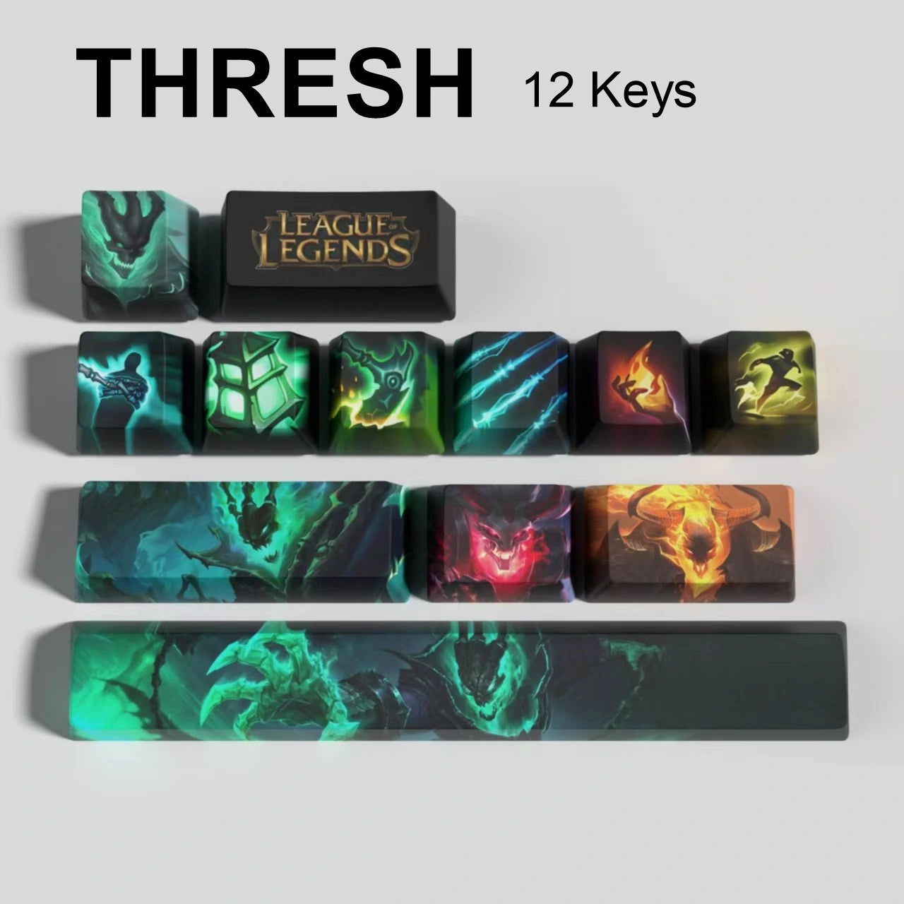 League of Legends Thresh keycaps, 12-key custom keycap set.