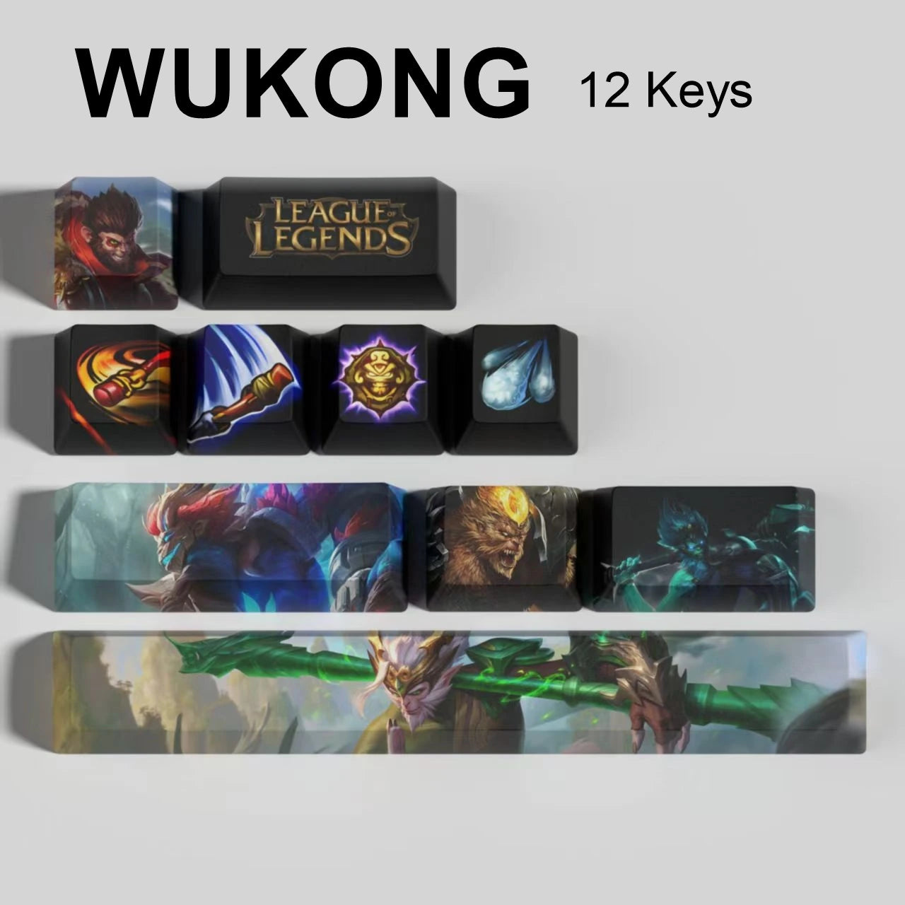 League of Legends Wukong keycaps, 12-key custom keycap set.