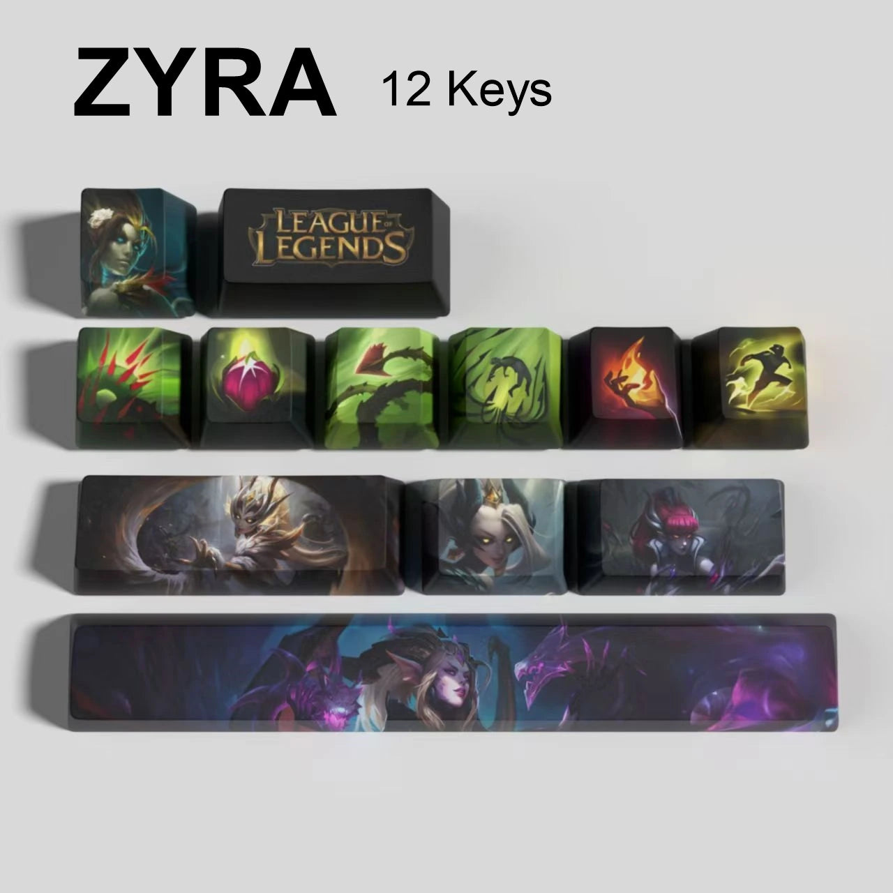 League of Legends Zyra keycaps, 12-key custom keycap set.
